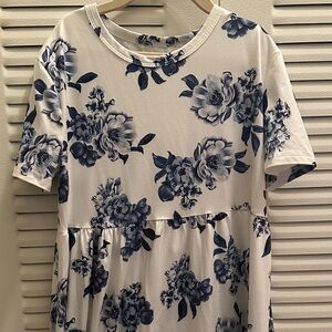 SHEIN White and Blue Floral Kids Dress
